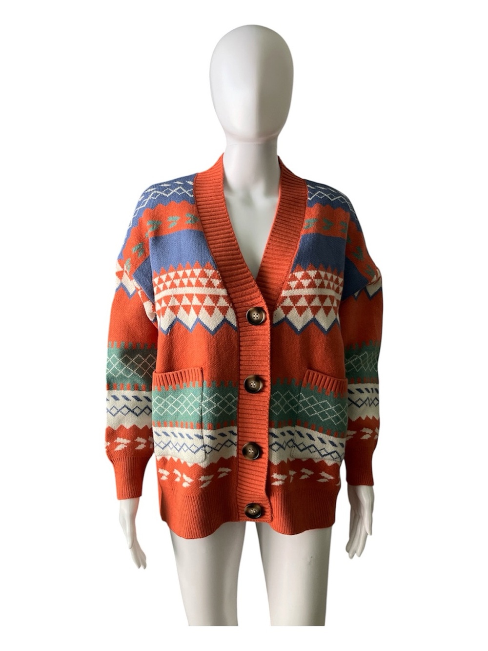 ADORA Orange Multicolor Patterned Button-Front Cardigan - Picture 5 of 5